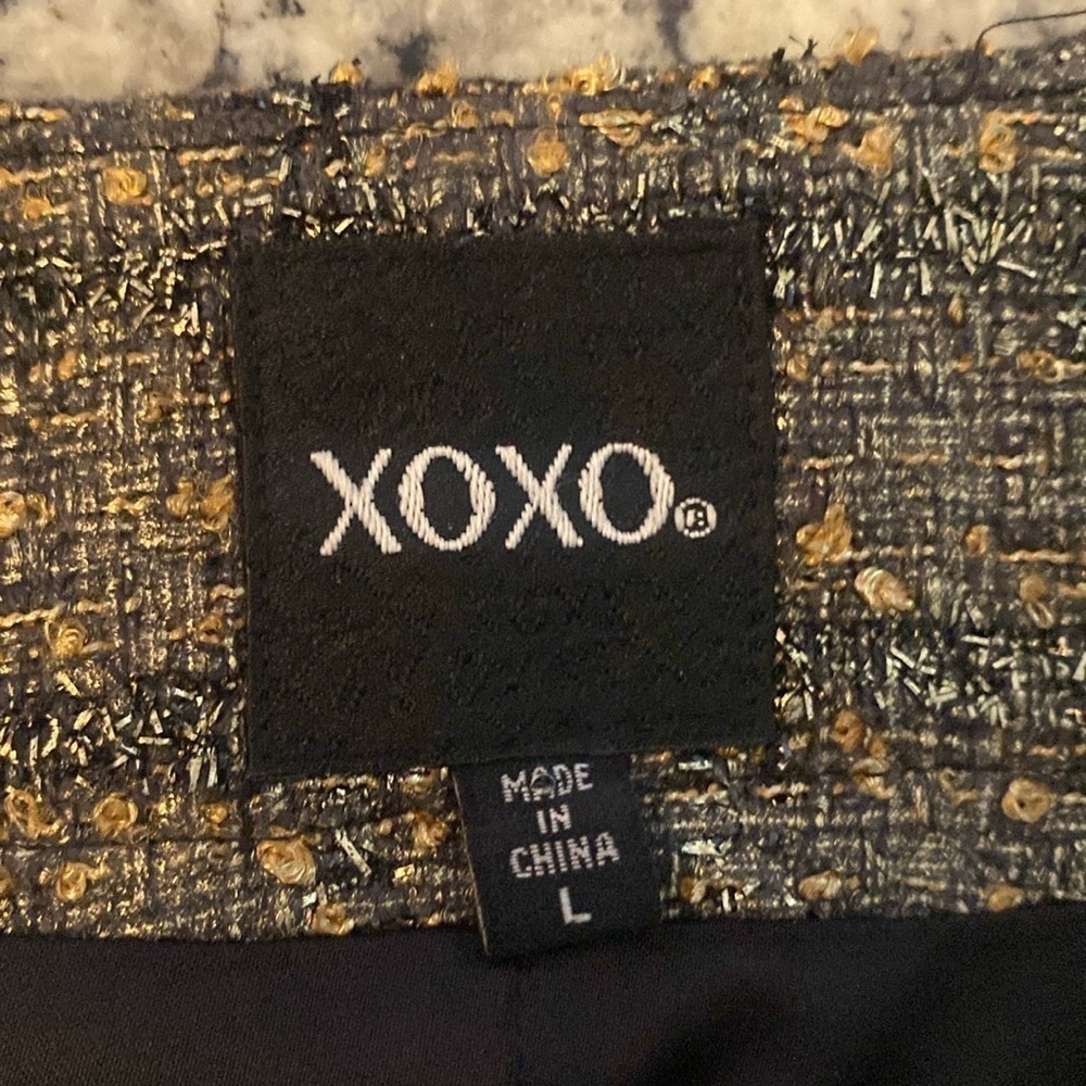 Xoxo metallic gold black tweed crop blazer Large L - Picture 11 of 13